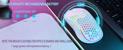 2.4G trådløs RGB-mus med genopladeligt batteri og justerbar DPI (800-1600), ergonomisk design
