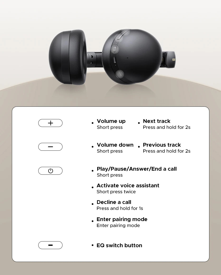 Trådløse Over-Ear Bluetooth-hovedtelefoner – 80 timers spilletid, Hi-Fi stereolyd med mikrofon, Bluetooth 5.4