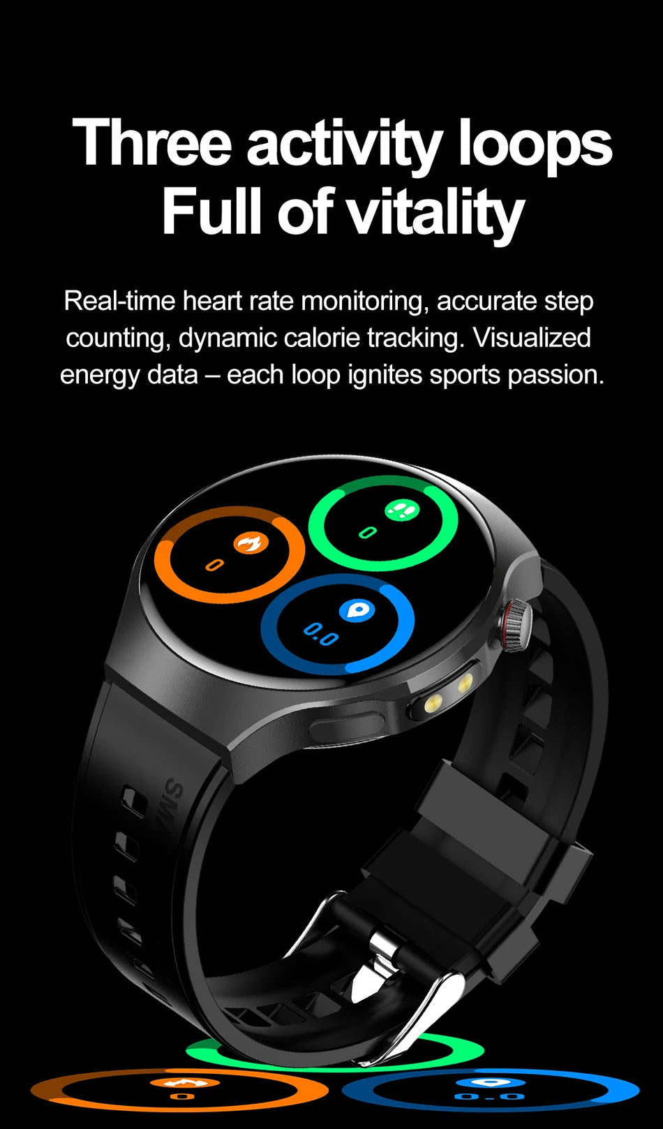 Herren-Smartwatch mit Full Touch, Bluetooth-Anrufen, Kompass und Taschenlampe – Fitness-Tracker und Herzfrequenzmesser, wasserdicht