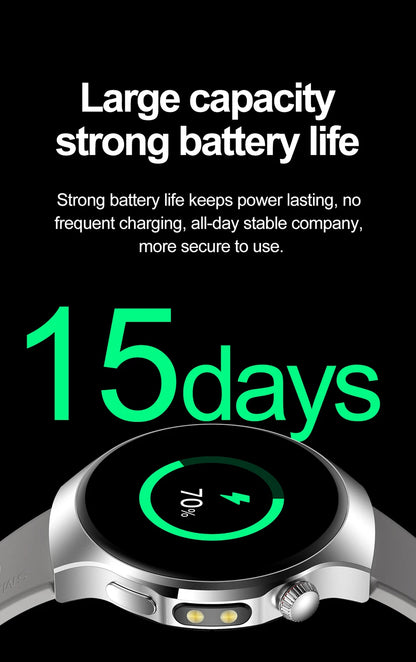 Herren-Smartwatch mit Full Touch, Bluetooth-Anrufen, Kompass und Taschenlampe – Fitness-Tracker und Herzfrequenzmesser, wasserdicht