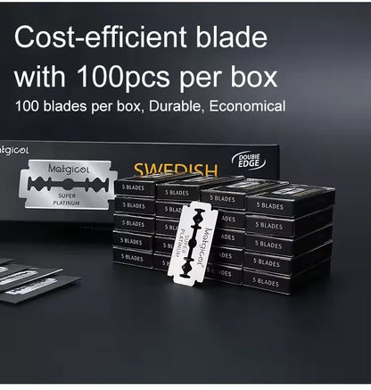 Pack of 100/50/30 Stainless Steel Double-Edge Razor Blades – For Folding Knife, Shaving & Hair Removal