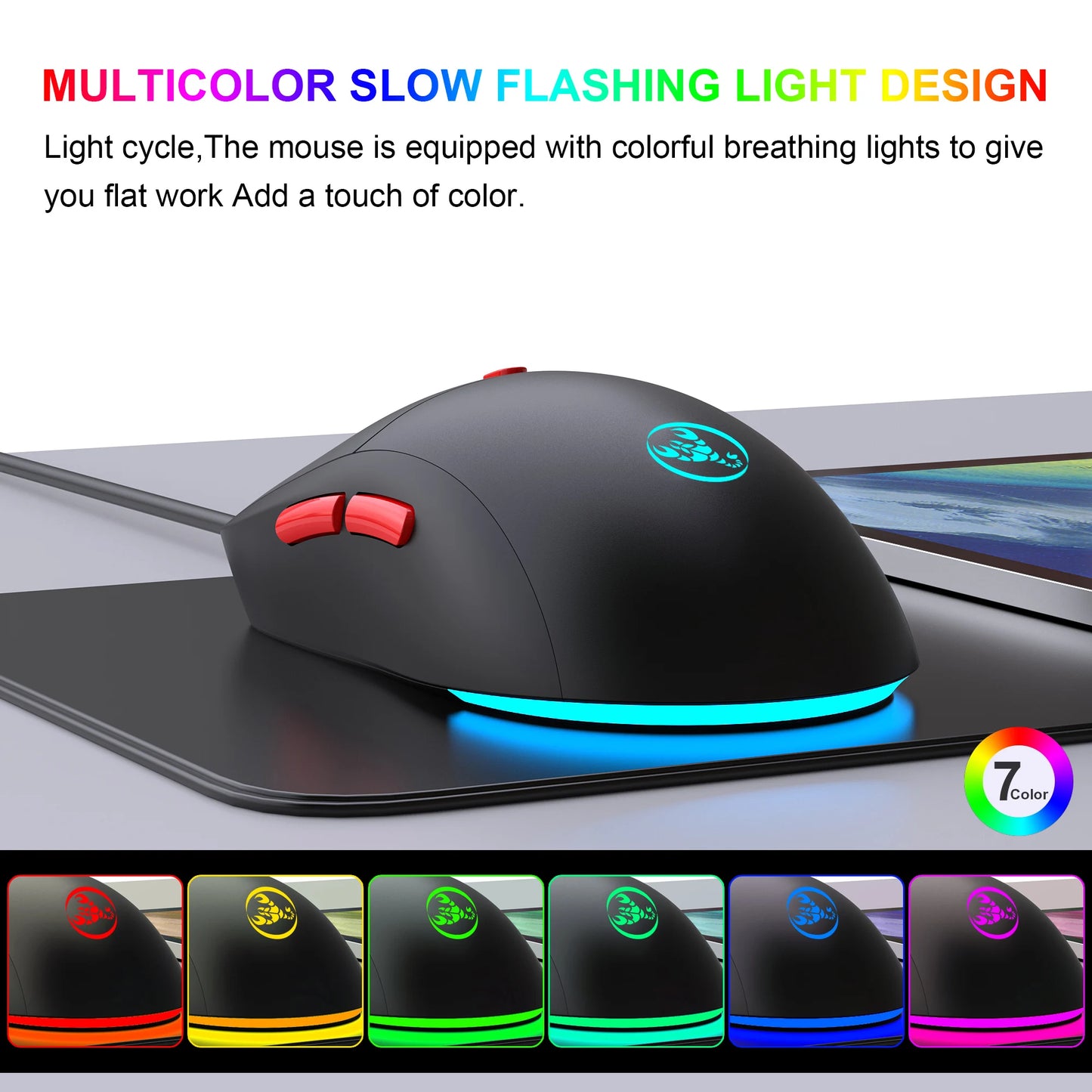 Genopladelig trådløs mus 2.4G RGB – 3600 DPI, Ergonomisk Design, USB-modtager, Type-C opladning