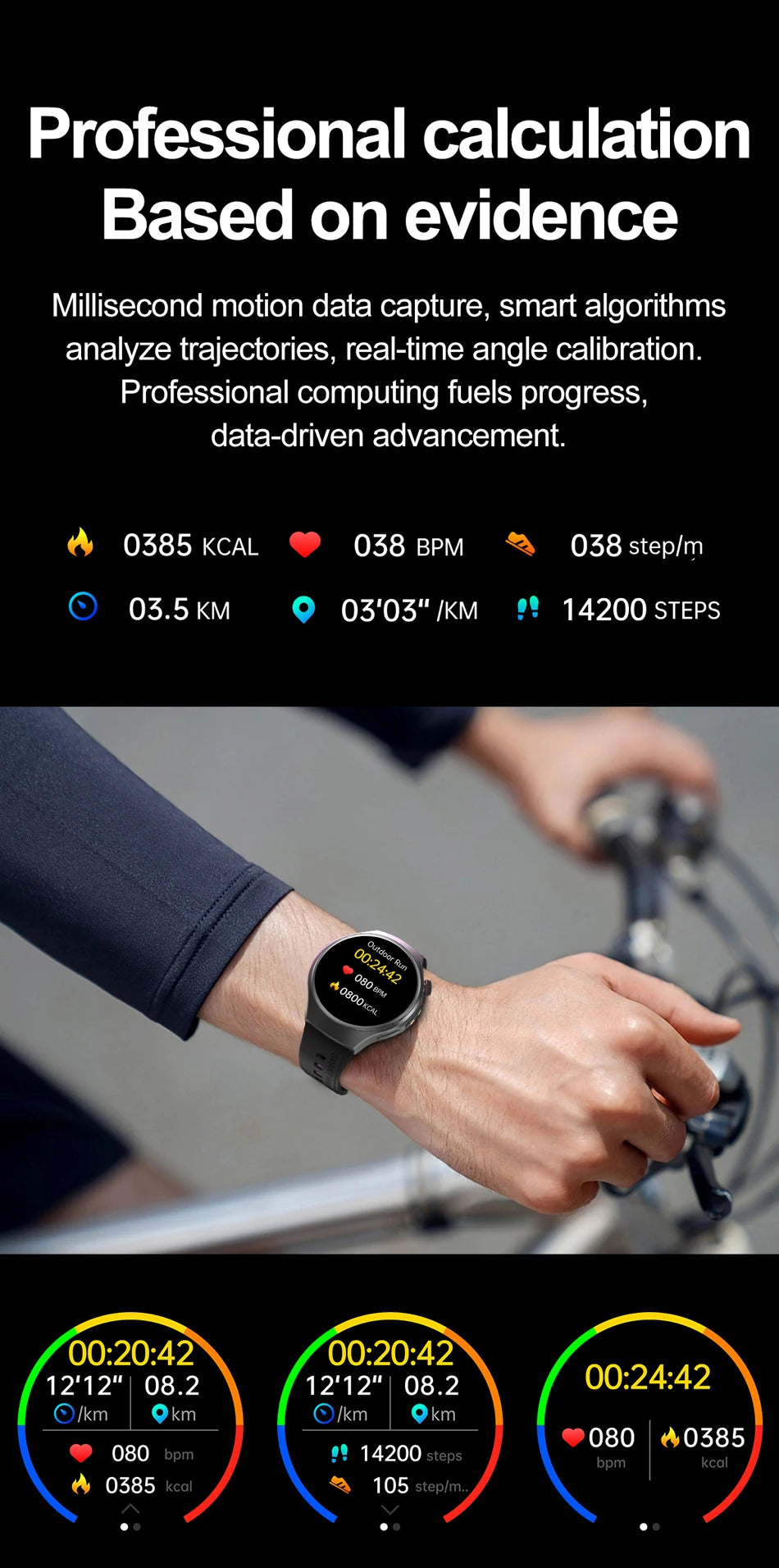 Herren-Smartwatch mit Full Touch, Bluetooth-Anrufen, Kompass und Taschenlampe – Fitness-Tracker und Herzfrequenzmesser, wasserdicht