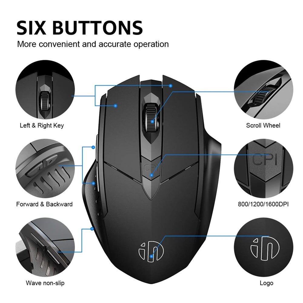 Tri-Mode Wireless Mouse (Bluetooth 5.0/4.0 + 2.4G) – Rechargeable, Silent Click, Adjustable DPI (1000–1600)