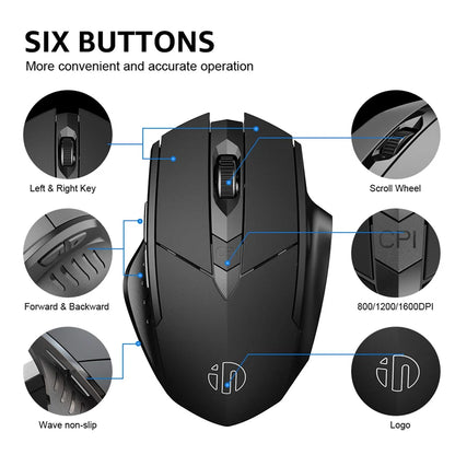 Tri-Mode Wireless Mouse (Bluetooth 5.0/4.0 + 2.4G) – Rechargeable, Silent Click, Adjustable DPI (1000–1600)