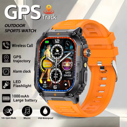 Smart Sportsuhr für Herren – Bluetooth-Anrufe, Fitness-Tracking & LED-Taschenlampe (2,0” HD)
