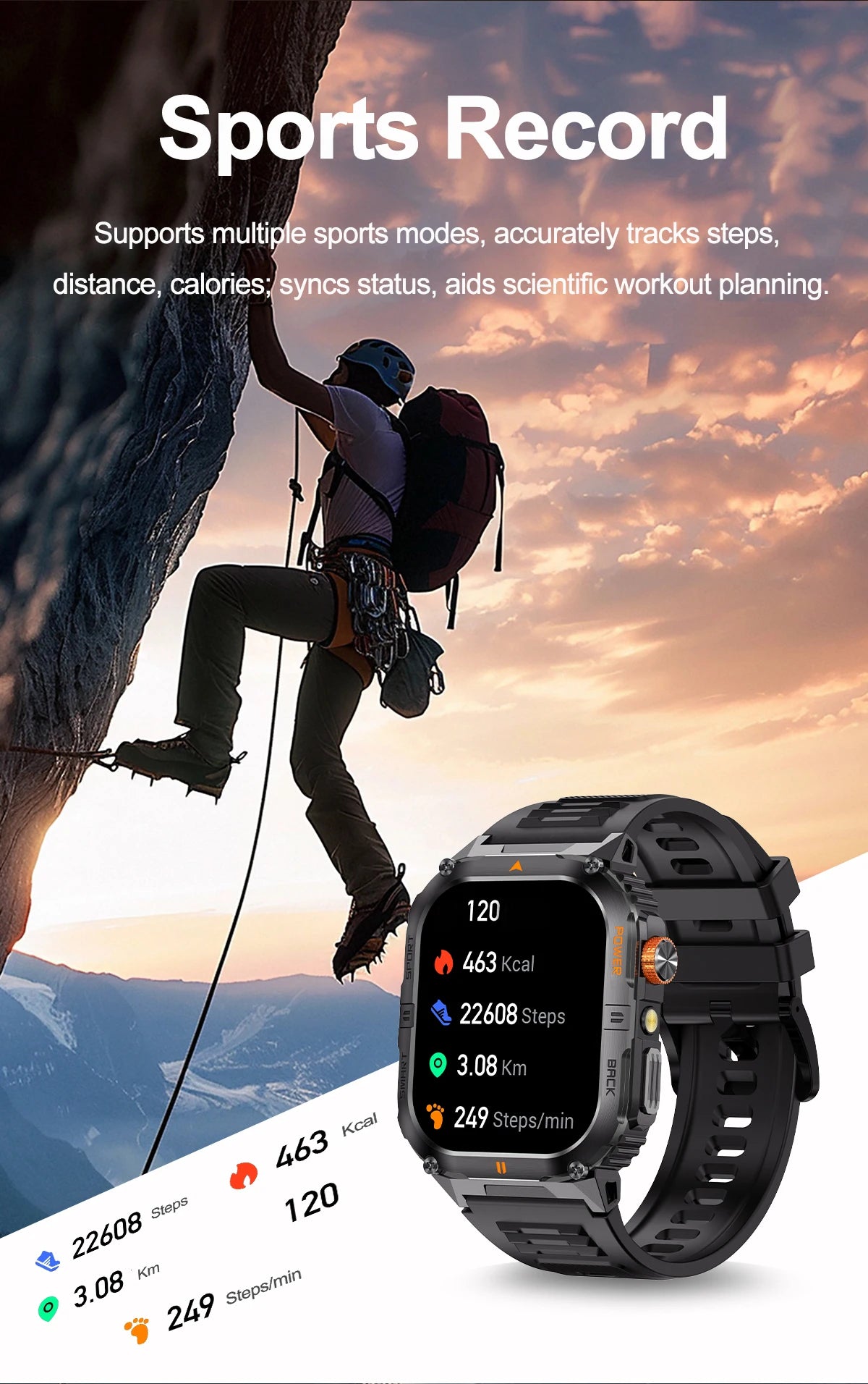 Smart Sportsuhr für Herren – Bluetooth-Anrufe, Fitness-Tracking & LED-Taschenlampe (2,0” HD)