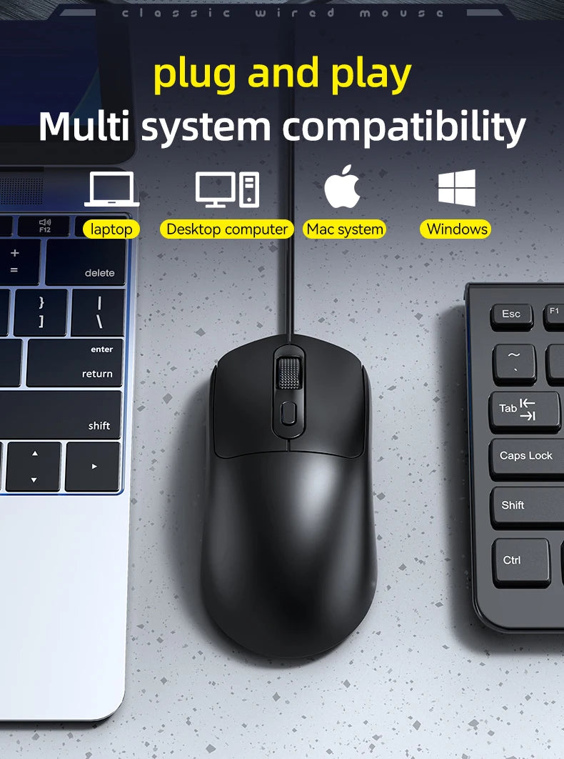 G580 Ergonomisk Mus Med Ledning – 1600 DPI Justerbar, Anti-skrid Design til PC & Bærbar