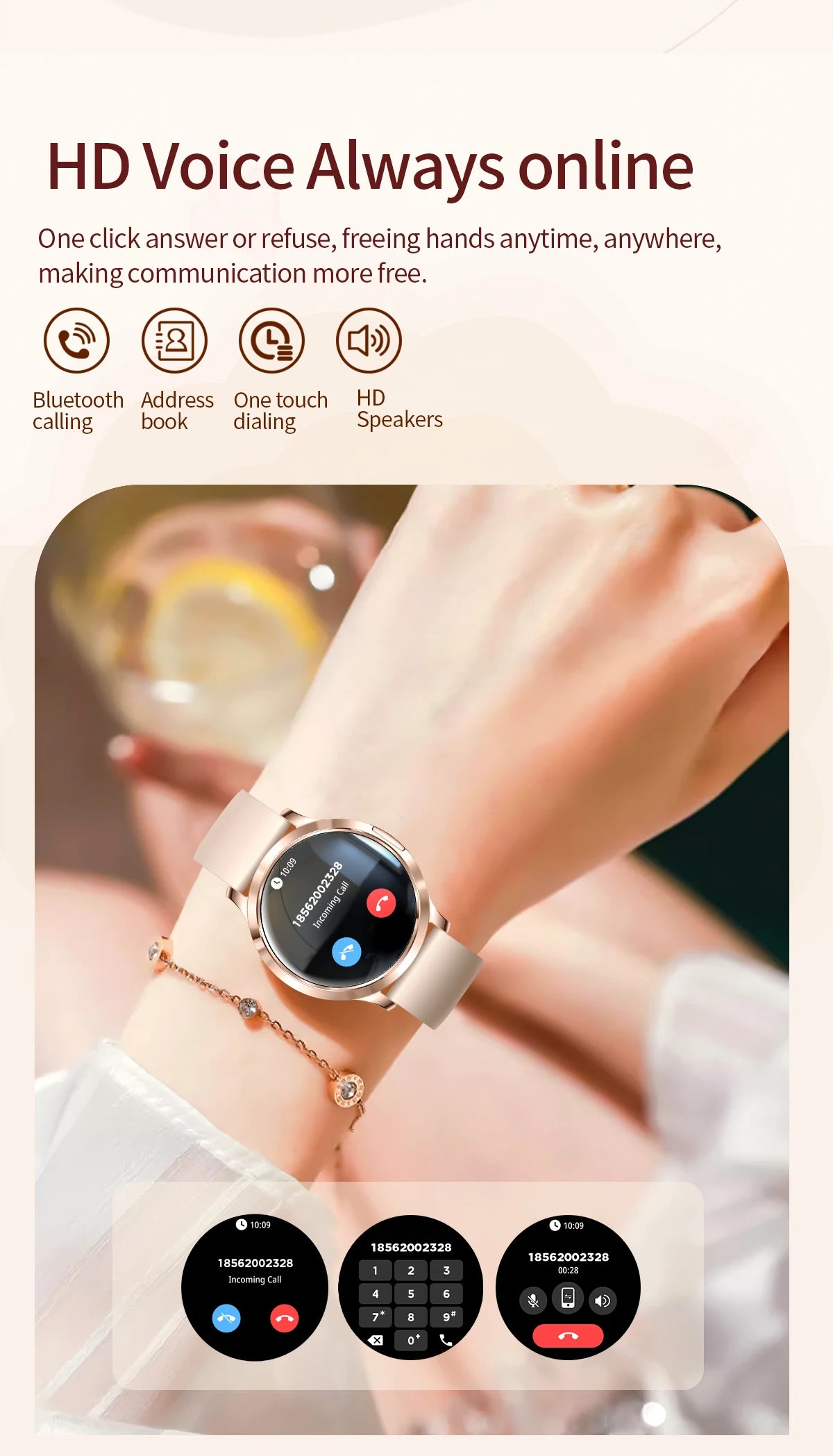 1,32" ultratyndt AMOLED-smartwatch til kvinder med Bluetooth-opkald – Brugerdefinerede urskiver, aktivitetsmåler, luksusdesign