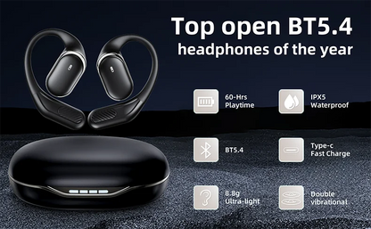 Bluetooth 5.4 Open-Ear-Kopfhörer – 60 Std. Spielzeit, Dual-Mikrofon, klare Anrufe, Sport-Luftleitung-Ohrhörer