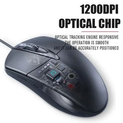 USB Wired Optical Mouse – 1200 DPI, Ergonomic Design, Plug & Play for PC & Laptop