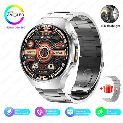 Herren-Smartwatch mit Full Touch, Bluetooth-Anrufen, Kompass und Taschenlampe – Fitness-Tracker und Herzfrequenzmesser, wasserdicht