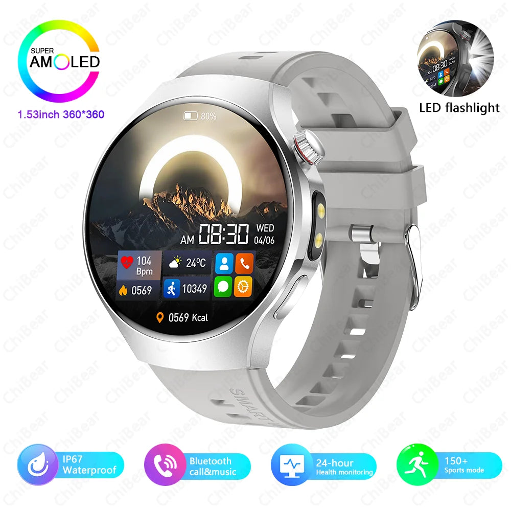 Herren-Smartwatch mit Full Touch, Bluetooth-Anrufen, Kompass und Taschenlampe – Fitness-Tracker und Herzfrequenzmesser, wasserdicht