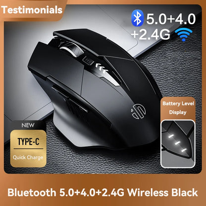 Tri-Mode Wireless Mouse (Bluetooth 5.0/4.0 + 2.4G) – Rechargeable, Silent Click, Adjustable DPI (1000–1600)
