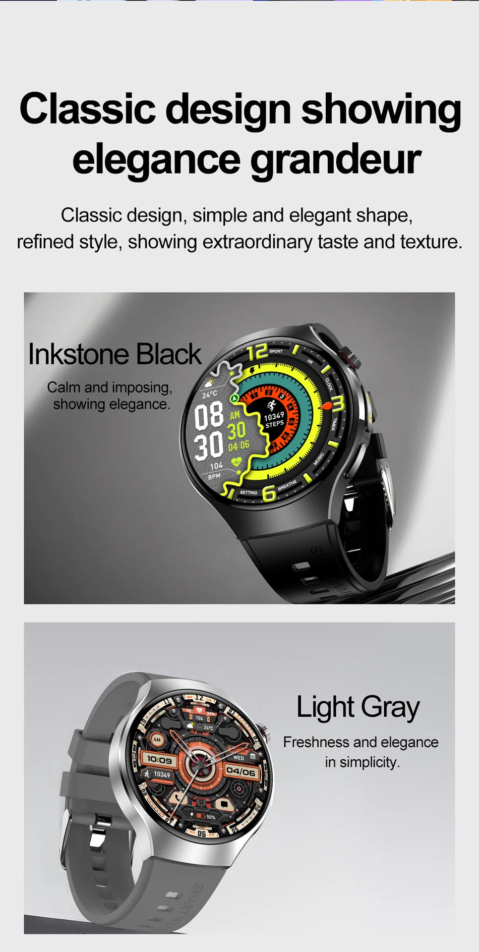 Herren-Smartwatch mit Full Touch, Bluetooth-Anrufen, Kompass und Taschenlampe – Fitness-Tracker und Herzfrequenzmesser, wasserdicht