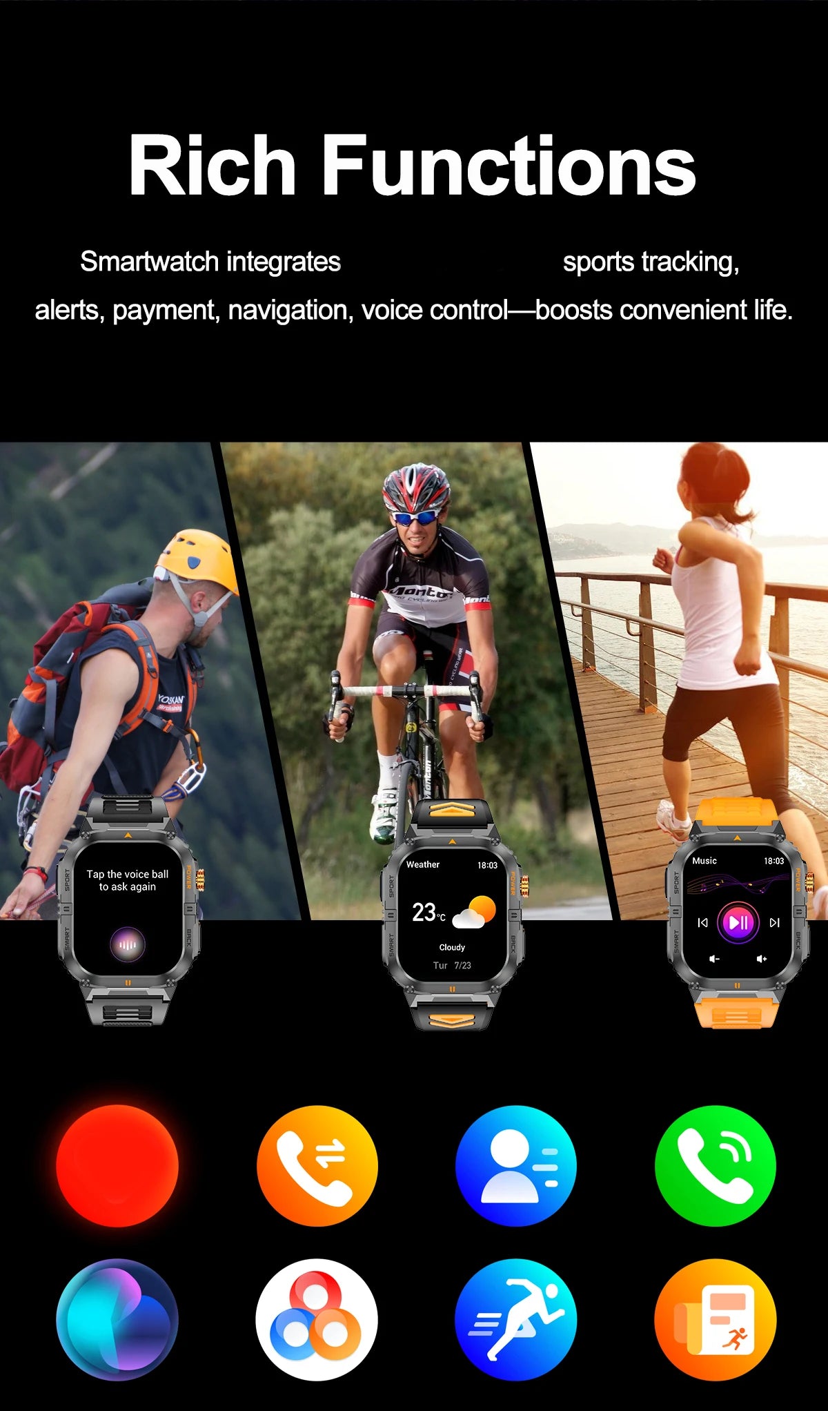 Smart Sportsuhr für Herren – Bluetooth-Anrufe, Fitness-Tracking & LED-Taschenlampe (2,0” HD)