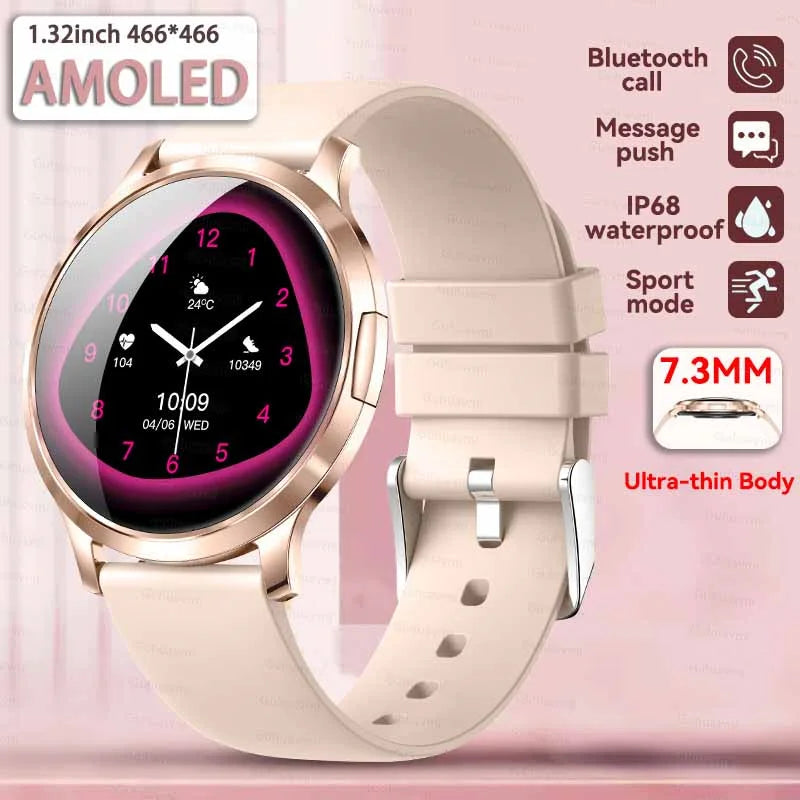 1,32" ultratyndt AMOLED-smartwatch til kvinder med Bluetooth-opkald – Brugerdefinerede urskiver, aktivitetsmåler, luksusdesign
