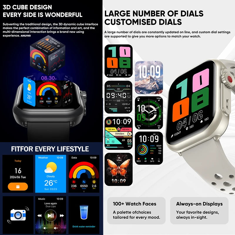 1,85" HD AMOLED Smartwatch med Bluetooth-opkald – IP68 Vandtæt Full Touch Sportsur til Mænd og Kvinder (2025)