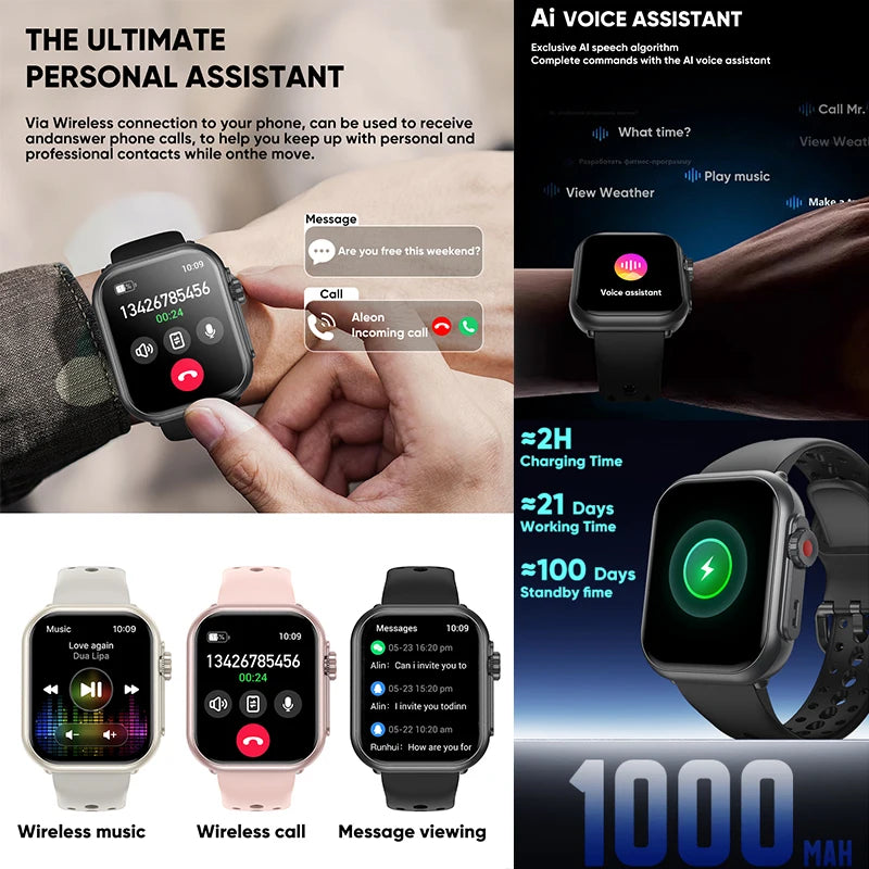1,85" HD AMOLED Smartwatch med Bluetooth-opkald – IP68 Vandtæt Full Touch Sportsur til Mænd og Kvinder (2025)