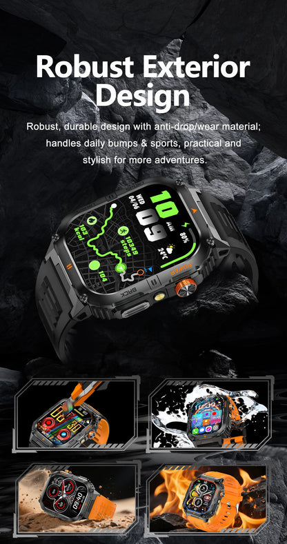 Smart Sportsuhr für Herren – Bluetooth-Anrufe, Fitness-Tracking & LED-Taschenlampe (2,0” HD)