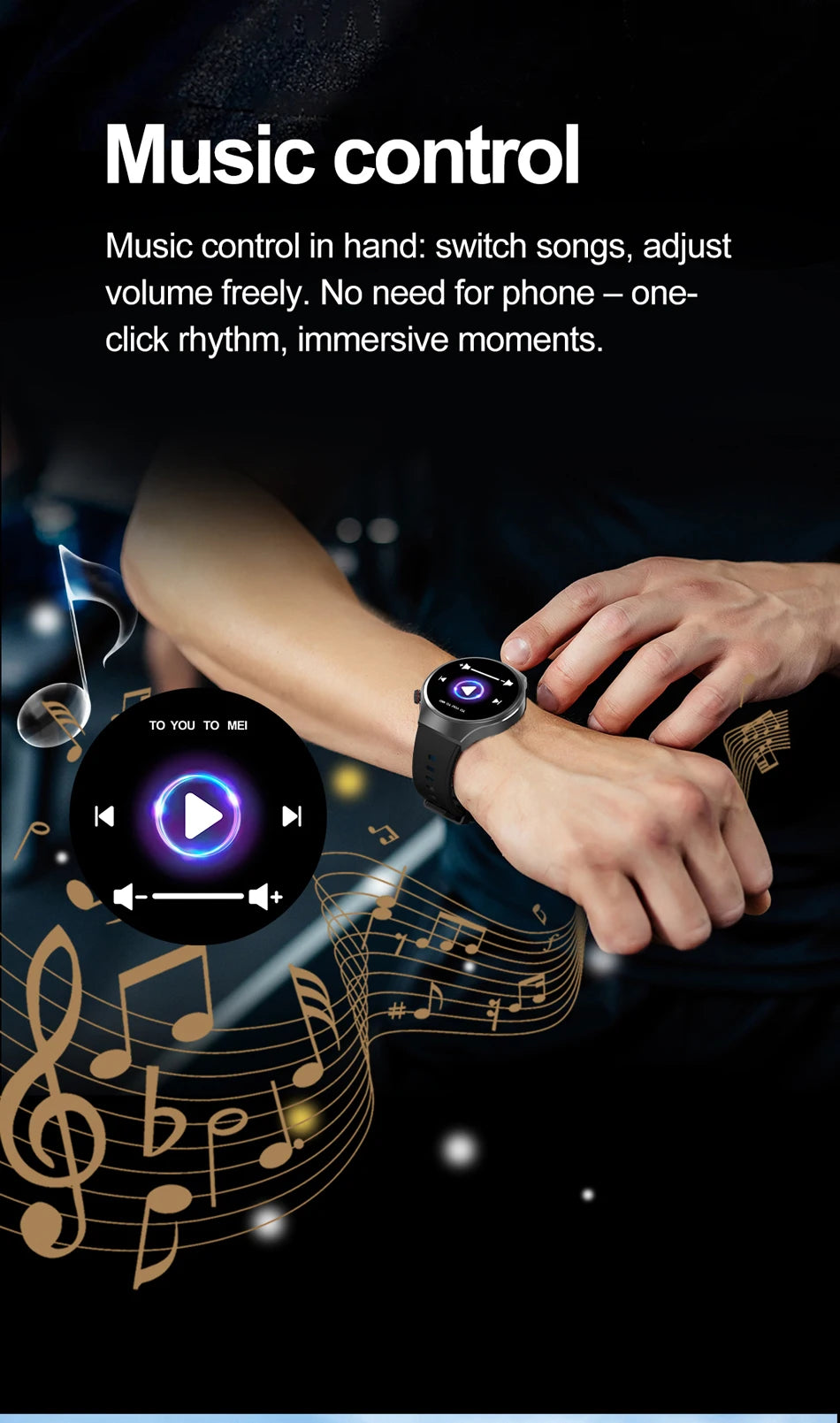 Herren-Smartwatch mit Full Touch, Bluetooth-Anrufen, Kompass und Taschenlampe – Fitness-Tracker und Herzfrequenzmesser, wasserdicht