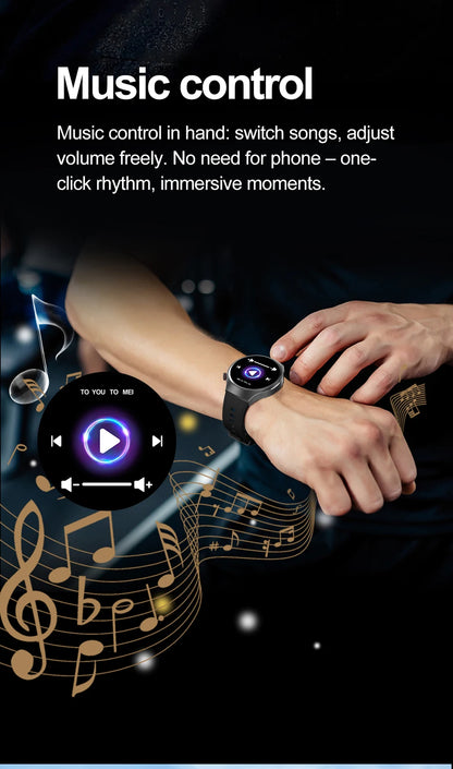 Herren-Smartwatch mit Full Touch, Bluetooth-Anrufen, Kompass und Taschenlampe – Fitness-Tracker und Herzfrequenzmesser, wasserdicht