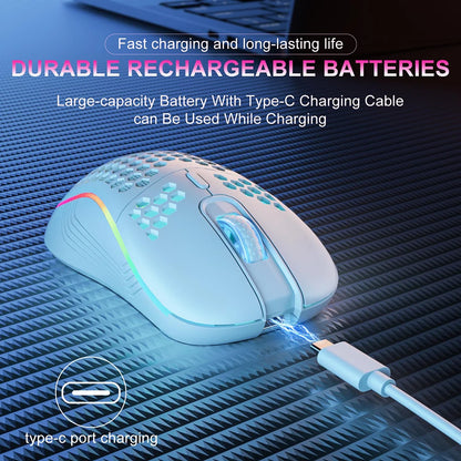 2.4G trådløs RGB-mus med genopladeligt batteri og justerbar DPI (800-1600), ergonomisk design