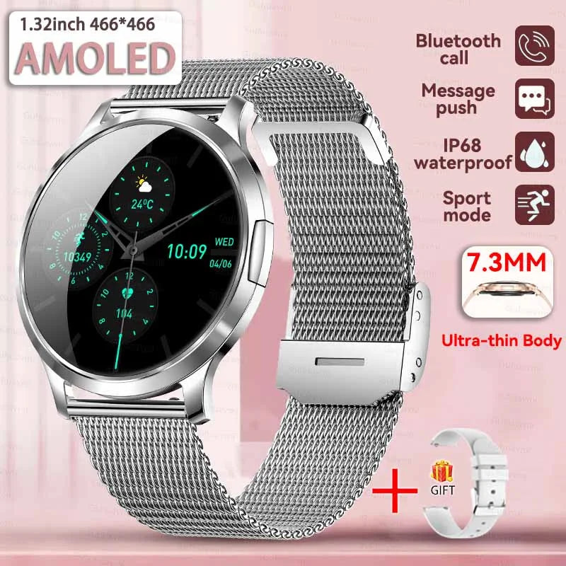 1,32" ultratyndt AMOLED-smartwatch til kvinder med Bluetooth-opkald – Brugerdefinerede urskiver, aktivitetsmåler, luksusdesign