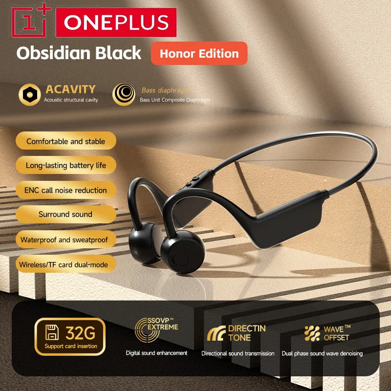 OnePlus Knochenschall Bluetooth Kopfhörer – Kabelloses Open-Ear Headset, Freisprechfunktion, Wasserdichte Sport-Kopfhörer mit Mikrofon