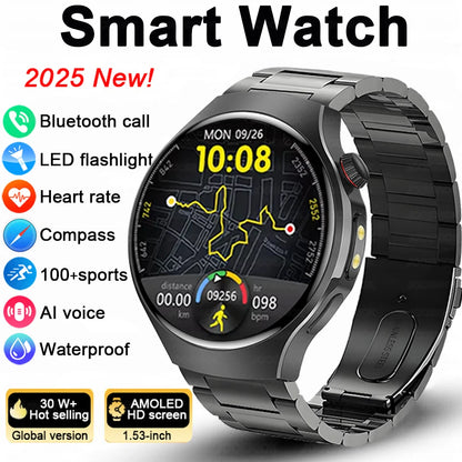 Herren-Smartwatch mit Full Touch, Bluetooth-Anrufen, Kompass und Taschenlampe – Fitness-Tracker und Herzfrequenzmesser, wasserdicht