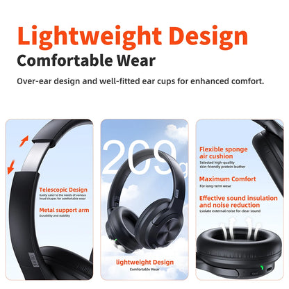 QERE E80 Kabellose Over-Ear-Kopfhörer – Bluetooth 5.3, ANC-Geräuschunterdrückung, Hi-Res Audio, 70 Std. Wiedergabezeit, 40-mm-Treiber