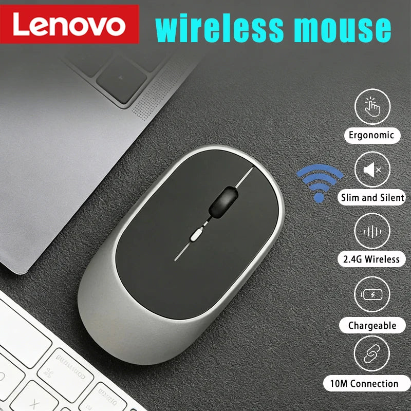 Lenovo trådløs genopladelig mus – dual-mode (2,4G + Bluetooth), lydløst klik, justerbar DPI (800-1600)