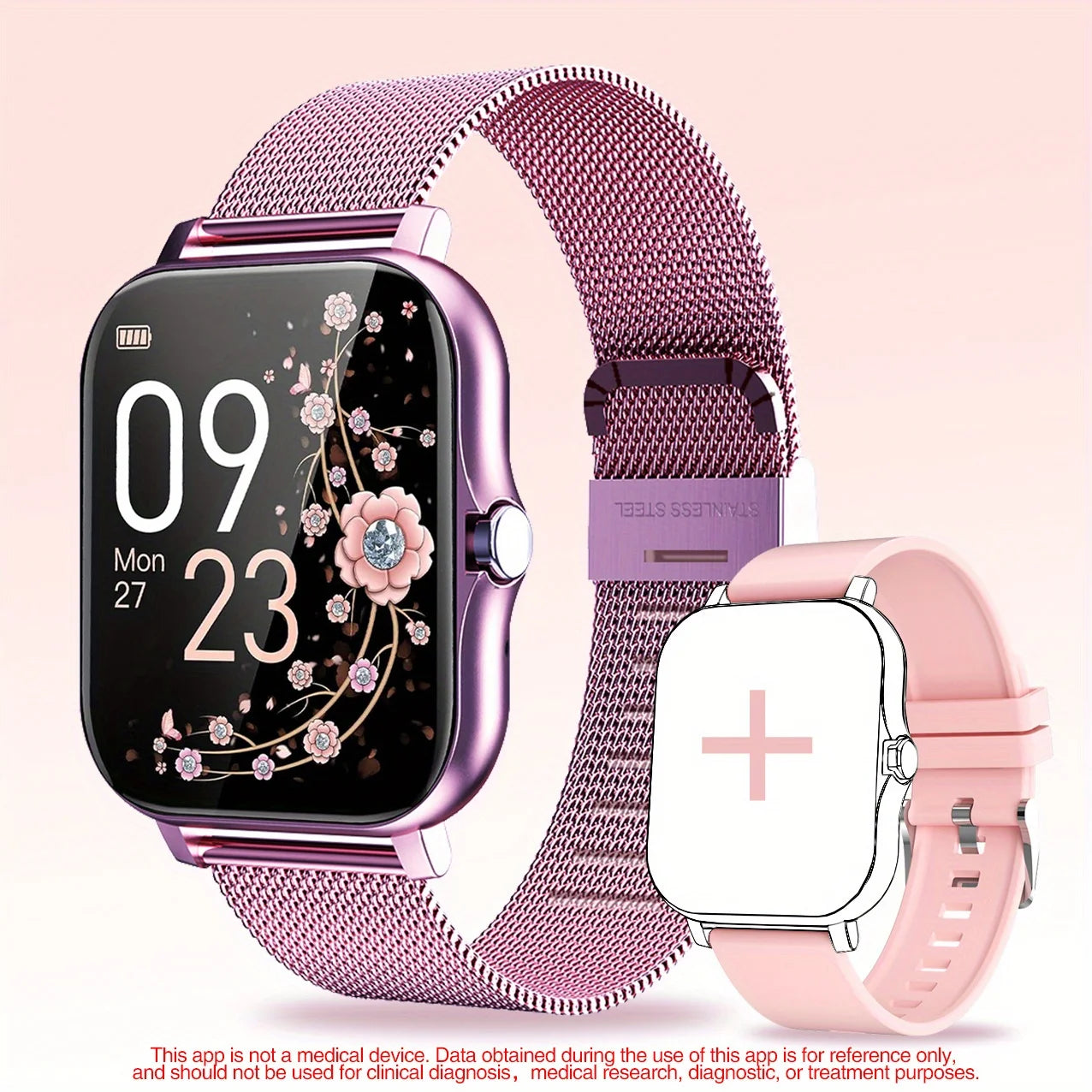 Smartwatch med trådløse opkald og digital skærm – Silikonerem og design i rustfrit stål