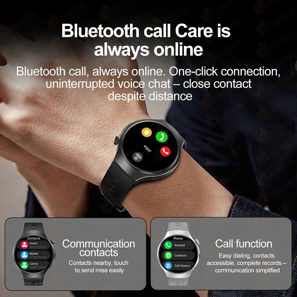 Herren-Smartwatch mit Full Touch, Bluetooth-Anrufen, Kompass und Taschenlampe – Fitness-Tracker und Herzfrequenzmesser, wasserdicht