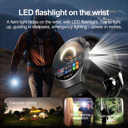 Herren-Smartwatch mit Full Touch, Bluetooth-Anrufen, Kompass und Taschenlampe – Fitness-Tracker und Herzfrequenzmesser, wasserdicht