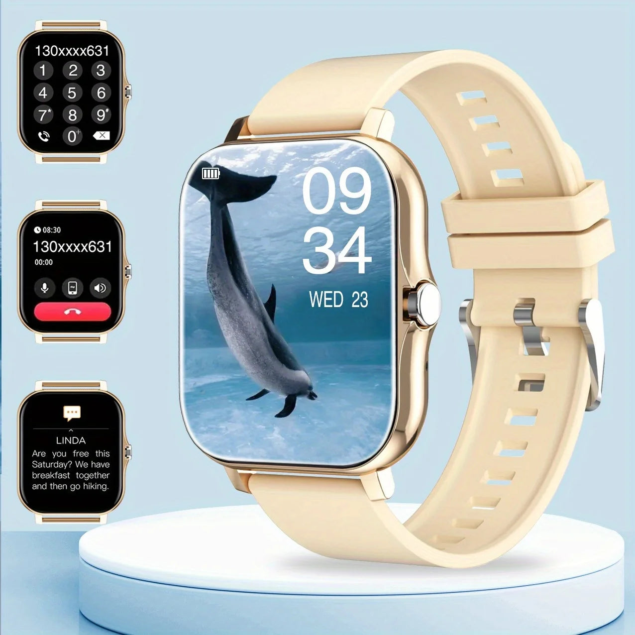 Smartwatch med trådløse opkald og digital skærm – Silikonerem og design i rustfrit stål