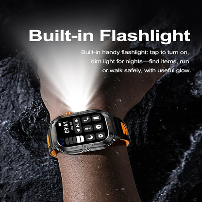 Smart Sportsuhr für Herren – Bluetooth-Anrufe, Fitness-Tracking & LED-Taschenlampe (2,0” HD)