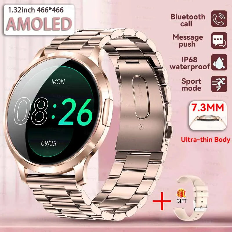 1,32" ultratyndt AMOLED-smartwatch til kvinder med Bluetooth-opkald – Brugerdefinerede urskiver, aktivitetsmåler, luksusdesign