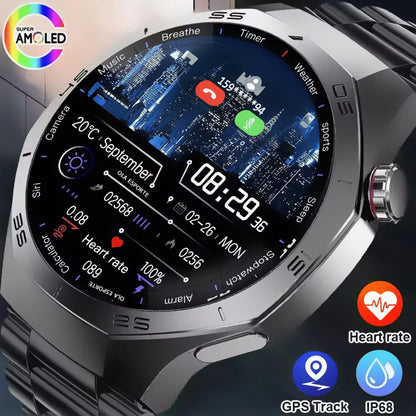 HD AMOLED Smartwatch für Herren mit Bluetooth-Anruffunktion, Herzfrequenzmesser & GPS-Bewegungsverfolgung – Wasserdicht, für Android & iOS (2025)