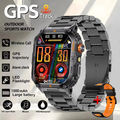 Smart Sportsuhr für Herren – Bluetooth-Anrufe, Fitness-Tracking & LED-Taschenlampe (2,0” HD)
