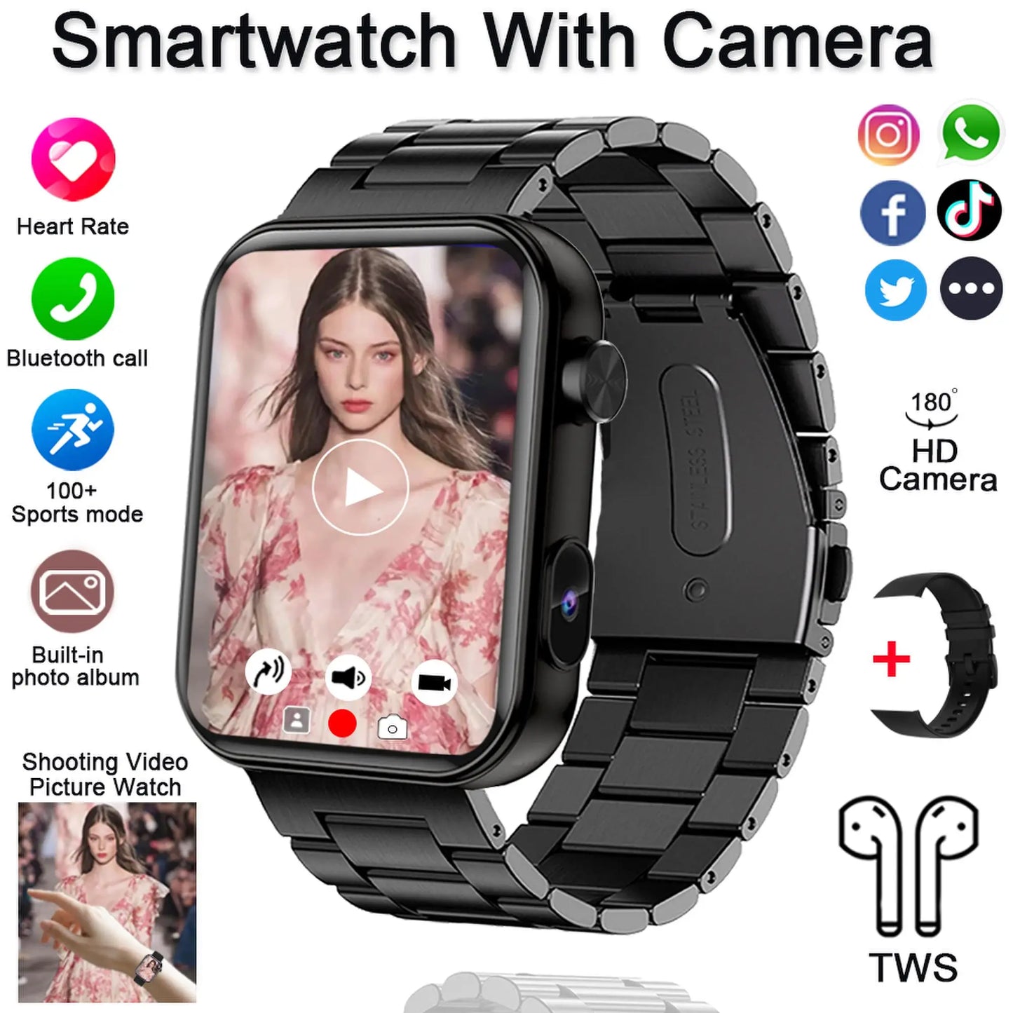 Smartwatch 2025 für Damen und Herren – Kamera, Videoaufzeichnung, Gesundheits- und Fitness-Tracker, wasserdicht, Bluetooth-Anruf