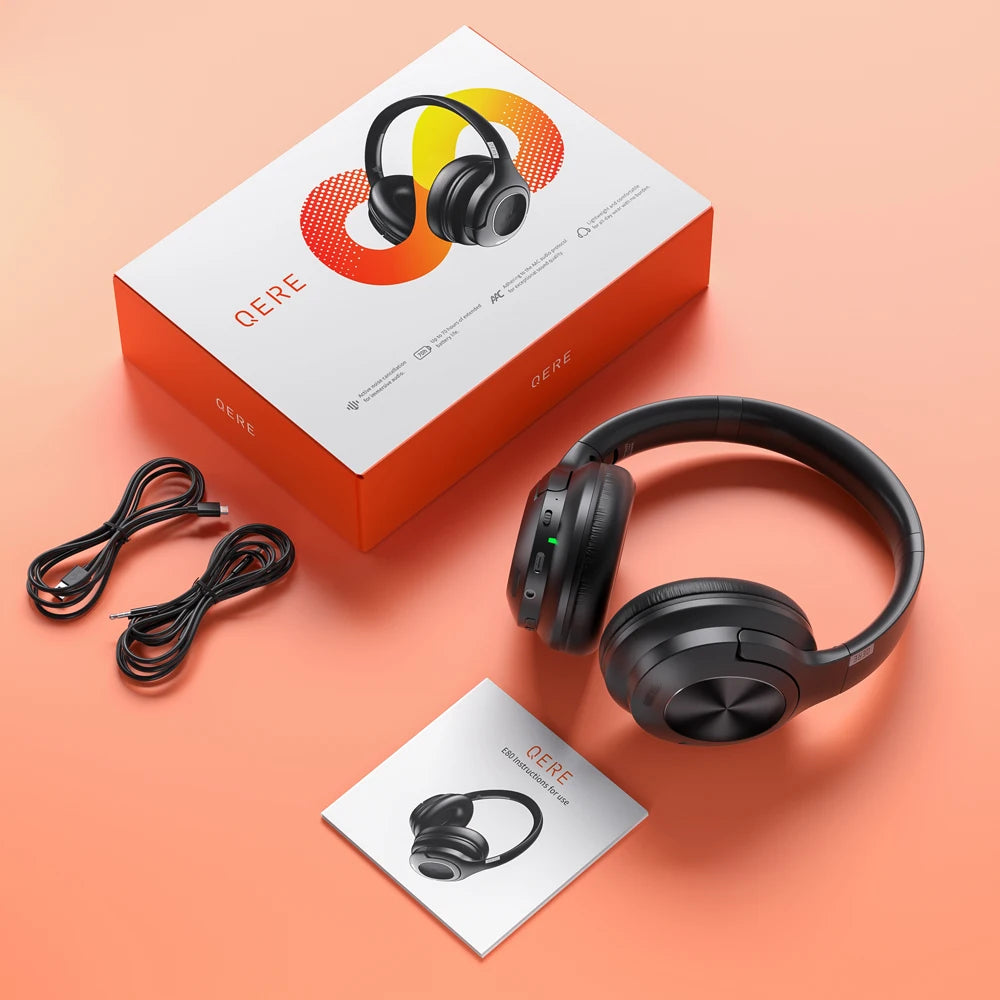 QERE E80 Kabellose Over-Ear-Kopfhörer – Bluetooth 5.3, ANC-Geräuschunterdrückung, Hi-Res Audio, 70 Std. Wiedergabezeit, 40-mm-Treiber