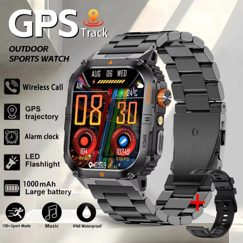 Smart Sportsuhr für Herren – Bluetooth-Anrufe, Fitness-Tracking & LED-Taschenlampe (2,0” HD)