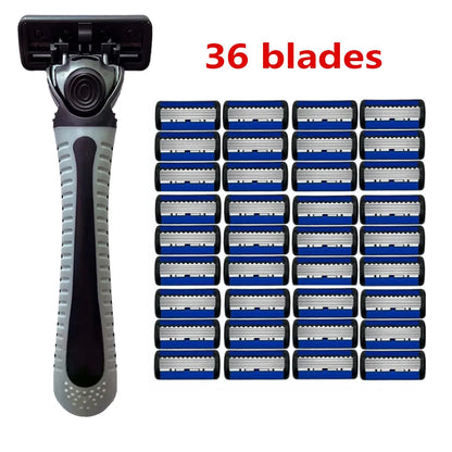 Klassisk 6-bladet sikkerhedsbarbermaskine sæt med 27 udskiftelige blade