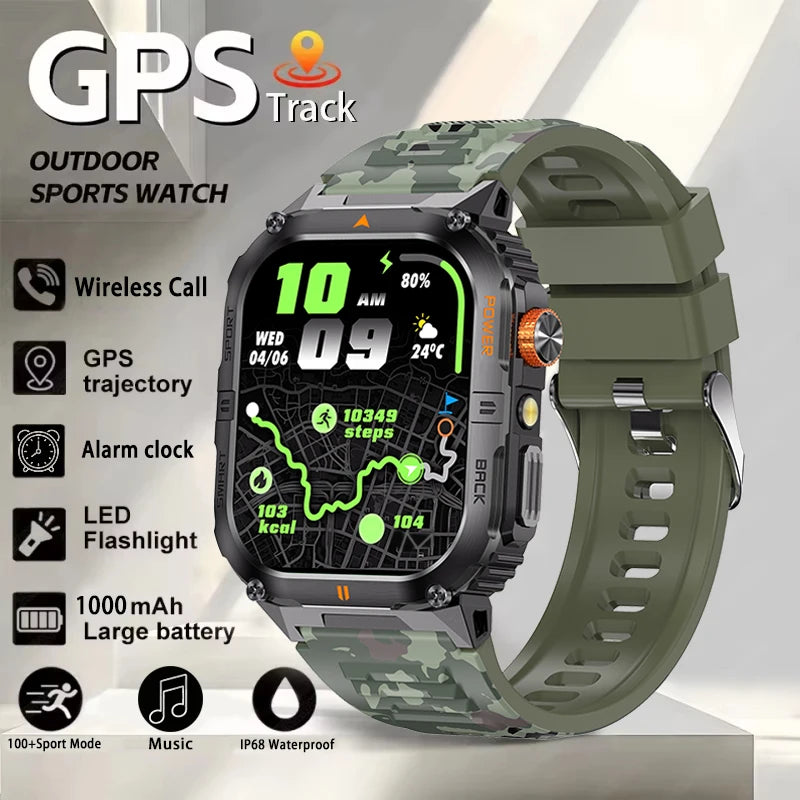 Smart Sportsuhr für Herren – Bluetooth-Anrufe, Fitness-Tracking & LED-Taschenlampe (2,0” HD)
