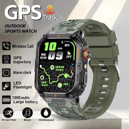 Smart Sportsuhr für Herren – Bluetooth-Anrufe, Fitness-Tracking & LED-Taschenlampe (2,0” HD)