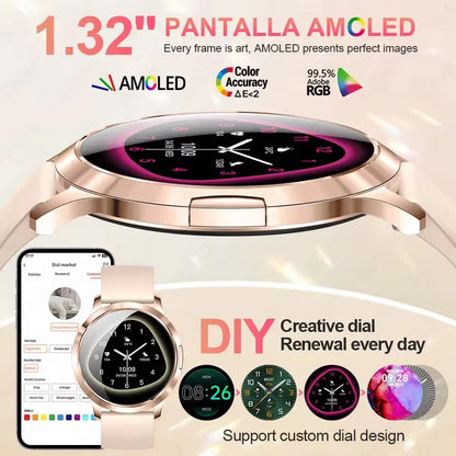 1,32" ultratyndt AMOLED-smartwatch til kvinder med Bluetooth-opkald – Brugerdefinerede urskiver, aktivitetsmåler, luksusdesign