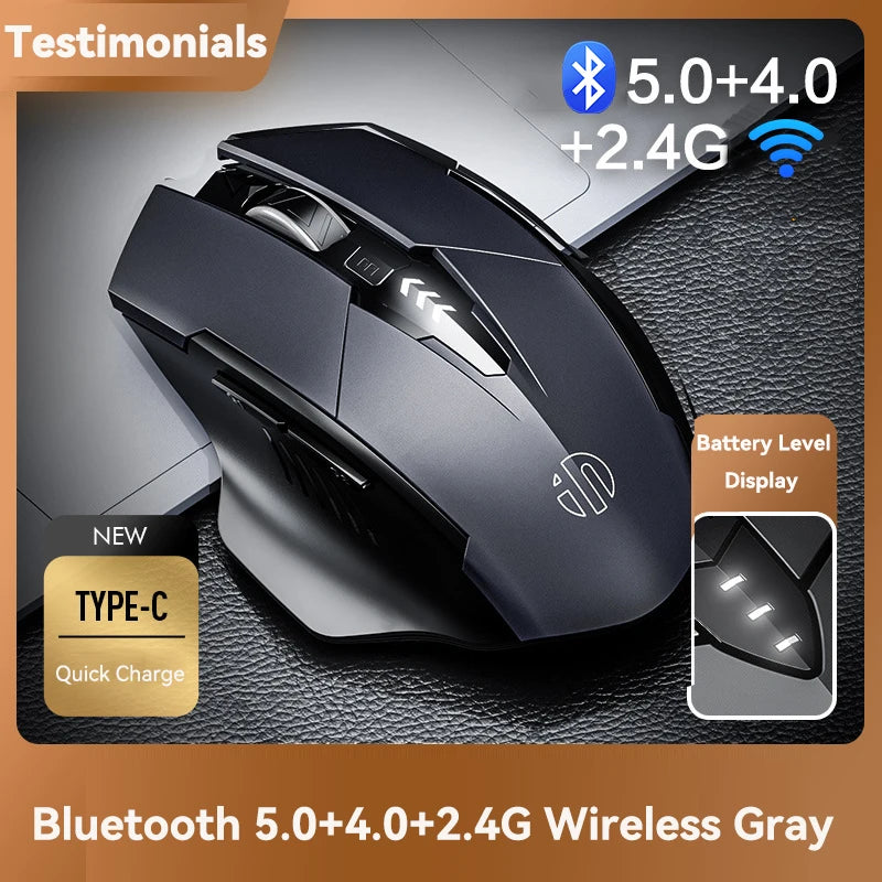 Tri-Mode Wireless Mouse (Bluetooth 5.0/4.0 + 2.4G) – Rechargeable, Silent Click, Adjustable DPI (1000–1600)