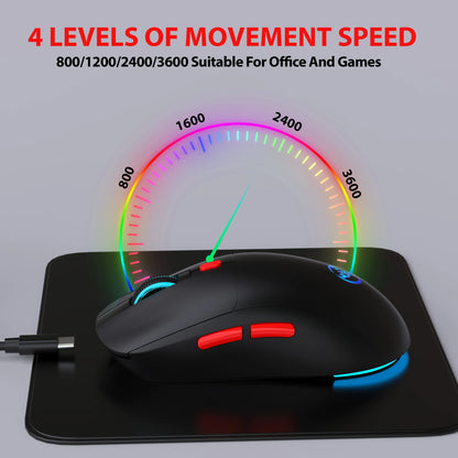 Genopladelig trådløs mus 2.4G RGB – 3600 DPI, Ergonomisk Design, USB-modtager, Type-C opladning