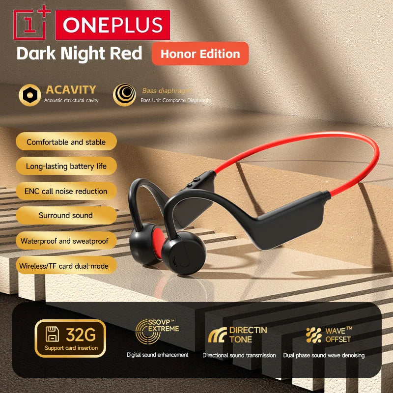 OnePlus Knochenschall Bluetooth Kopfhörer – Kabelloses Open-Ear Headset, Freisprechfunktion, Wasserdichte Sport-Kopfhörer mit Mikrofon